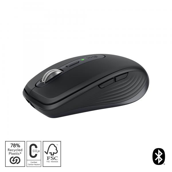 Logitech MX Anywhere 3S ratón Oficina mano derecha RF Wireless + Bluetooth Laser 8000 DPI