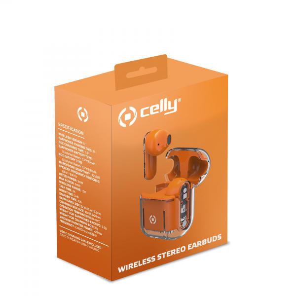 Celly SHEER Auriculares True Wireless Stereo (TWS) Dentro de oído Llamadas/Música Naranja, Transparente