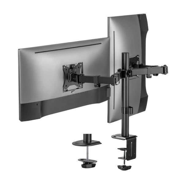 Aisens Soporte de Mesa ECO Giratorio e Inclinable para Monitor/TV 9Kg (3 Pivotes, 2 Brazos) de 17-32, Negro