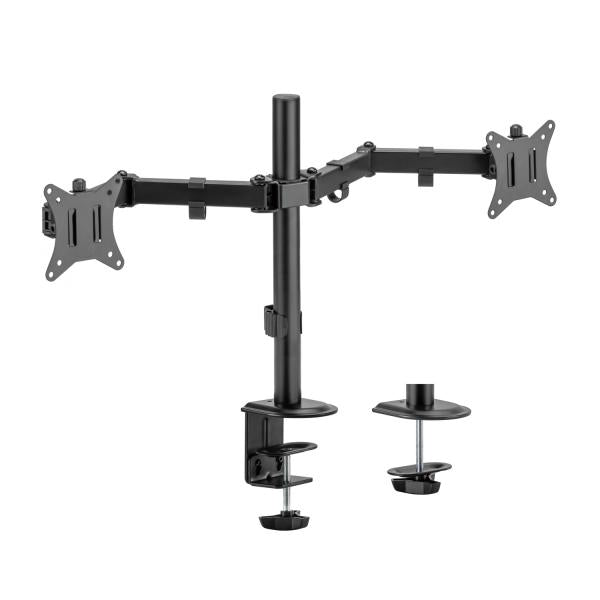 Aisens Soporte de Mesa ECO Giratorio e Inclinable para Monitor/TV 9Kg (3 Pivotes, 2 Brazos) de 17-32, Negro