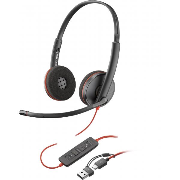 Poly Auriculares Blackwire 3220 estéreo USB-C + adaptador USB-C/A (paquete)