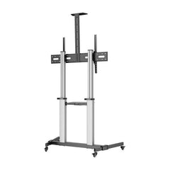 Aisens Soporte de suelo PRO con ruedas, bandeja para DVD y soporte de cámara para Monitor/TV 100Kg de 60-100, Negro-Plata