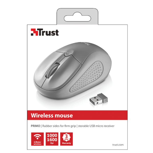 Trust Wireless Mouse Primo - Grey (sensor Optico De 1.000 - 1.600 Ppp Reales) (Ratón) Trust