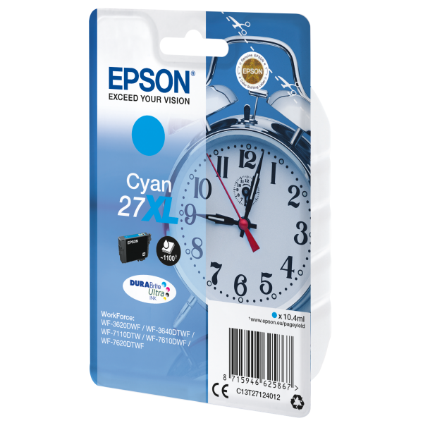 Epson Alarm clock Singlepack Cyan 27XL DURABrite Ultra Ink