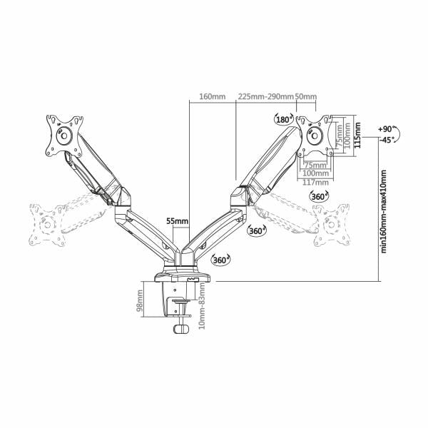 Aisens DT27TSR-045 soporte para monitor 81,3 cm (32") Negro Escritorio