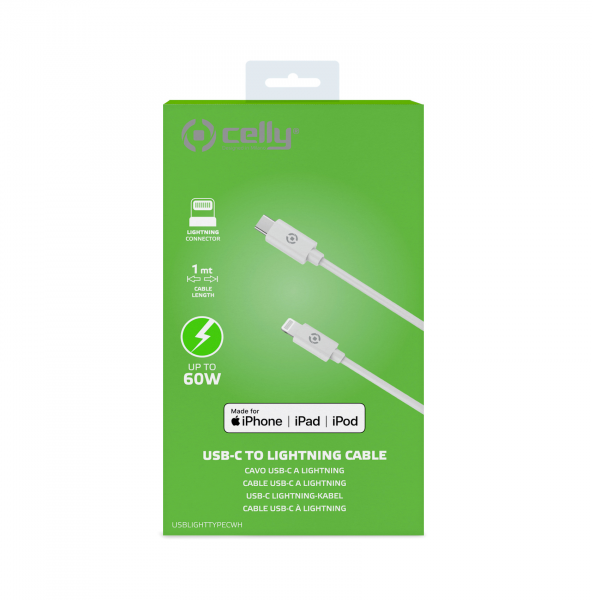 Celly USBLIGHTTYPECWH cable de teléfono móvil Blanco USB C Lightning 1 m