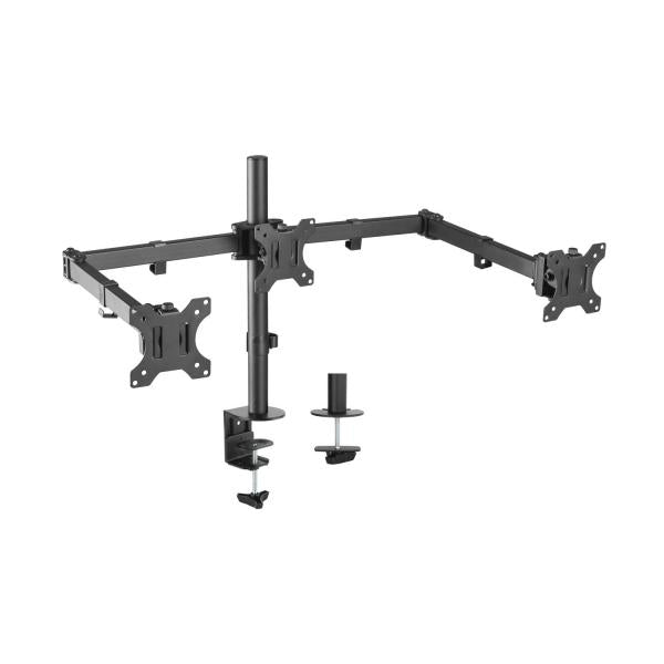 Aisens Soporte De Mesa Eco Giratorio E Inclinable Para 3 Monitores 7kg (3 Pivotes, 2 Brazos) De 13-27, Negro