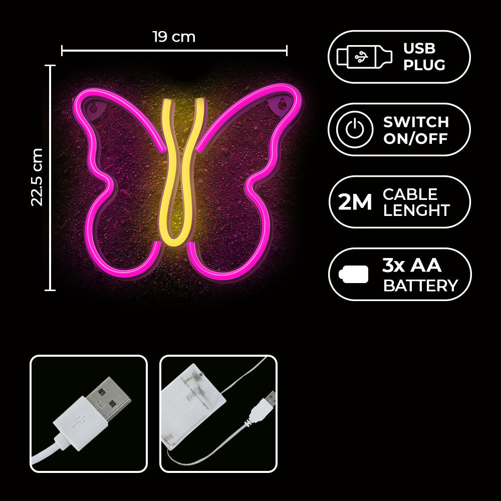 Lampara forever neon led butterfly pink