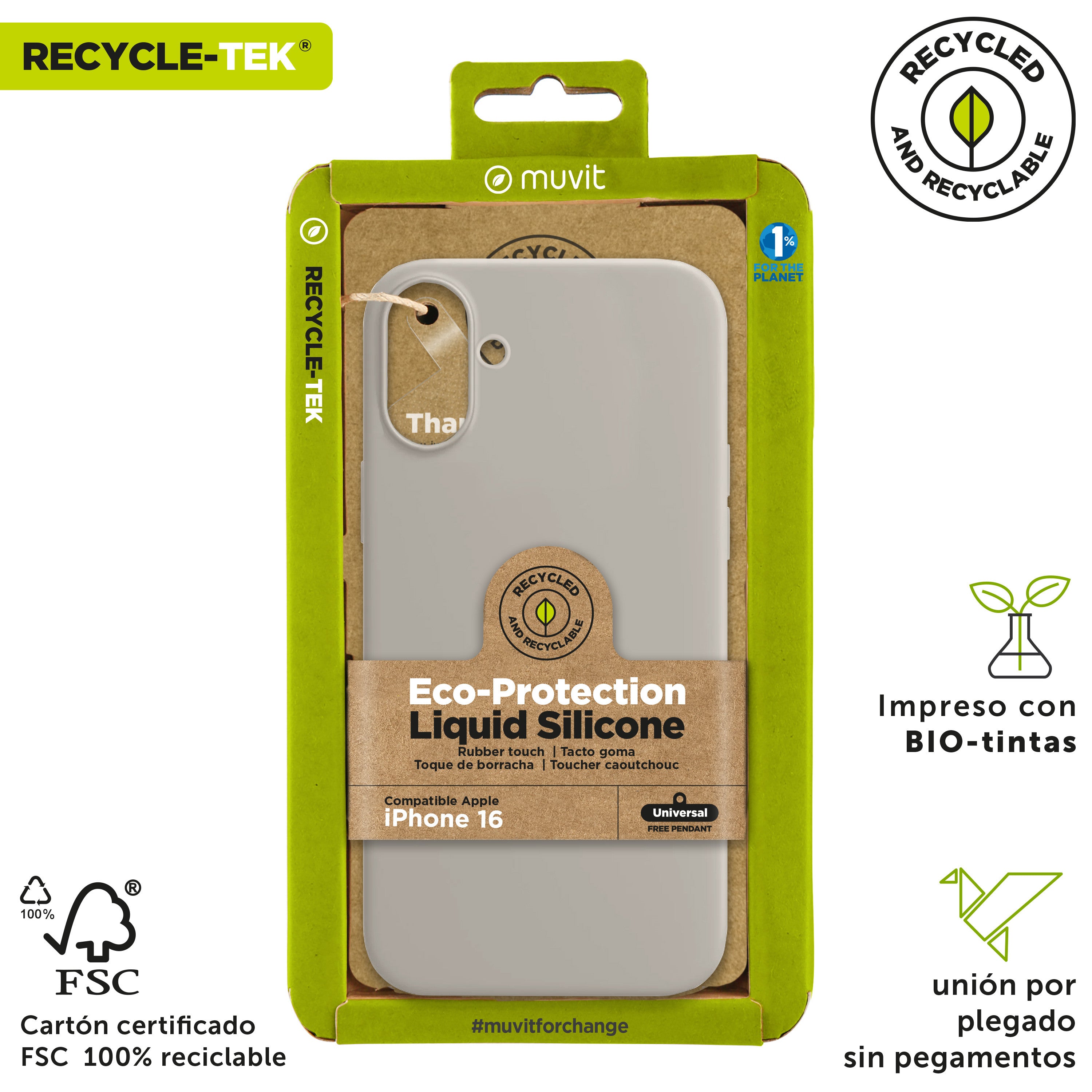 Funda muvit recycletek liquid silicone para apple iphone 16 nude