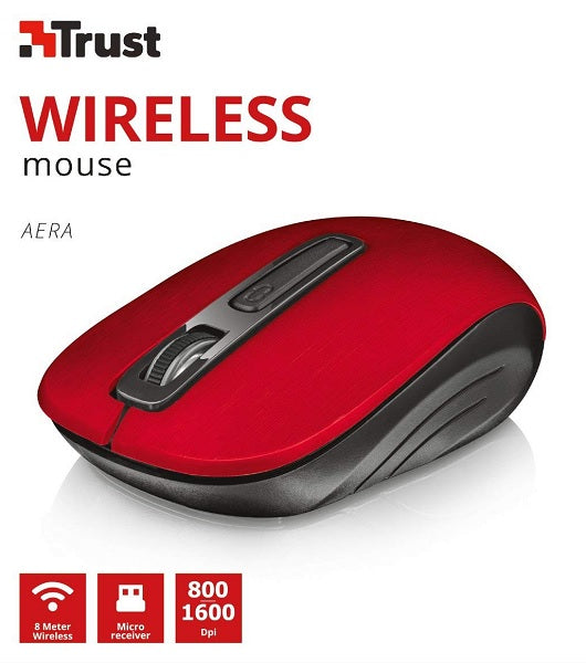 Trust Wireless Mouse Aera - Red (sensor Optico De 800 - 1.600 Ppp Reales) (Ratón) Trust