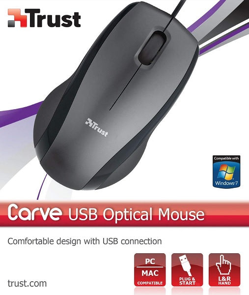 Trust Optical Mouse Carve - Black (sensor Optico De 1.000 Ppp Reales) (Ratón) Trust