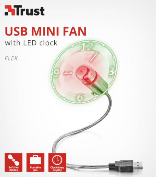 Trust Flex Usb Mini Fan With Led Clock (Ventilador) Trust