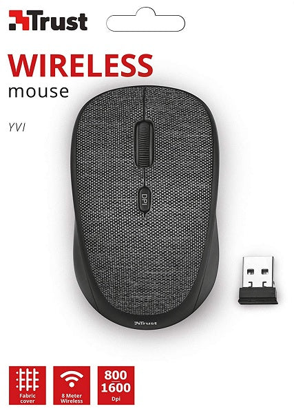 Trust Wireless Mouse Yvi - Black Tejido (negro) (sensor Optico De 800 - 1.600 Ppp Reales) (Ratón) Trust