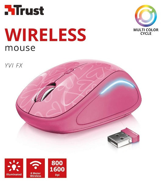 Trust Wireless Mouse Yvi Fx - Pink (sensor Optico De 800 - 1.600 Ppp Reales) (Ratón) Trust