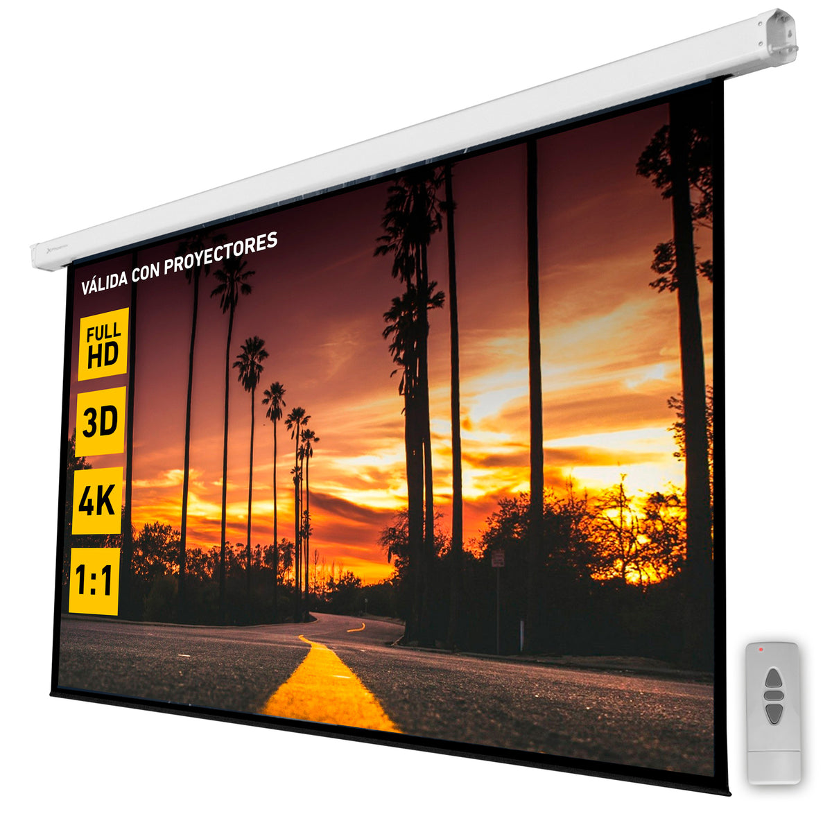 Pantalla electrica videoproyector pared y techo phoenix 135ratio 1:1 - 4:3 - 16:9 2.4m x 2.4m posicion adjustable - carcasa blanca - tela super resistente