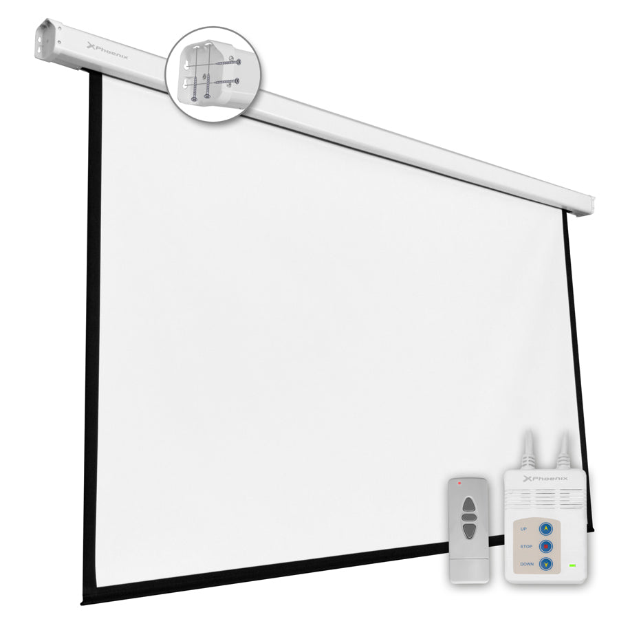 Pantalla electrica videoproyector pared y techo phoenix 135ratio 1:1 - 4:3 - 16:9 2.4m x 2.4m posicion adjustable - carcasa blanca - tela super resistente