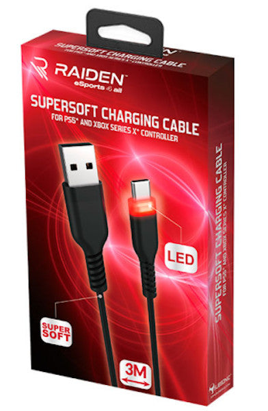 Raiden Supersoft Charging Cable Led (3m) (px5/xbx/switch) (PS5 Cable) Subsonic