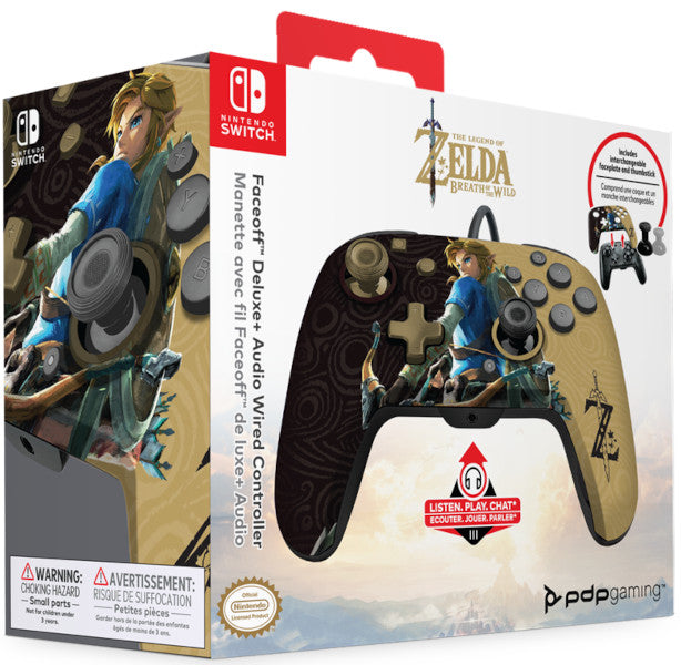 Pdp Faceoff Deluxe + Audio Wired Controller Zelda Breath Of The Wild Negro/oro (Switch Mando) Pdp