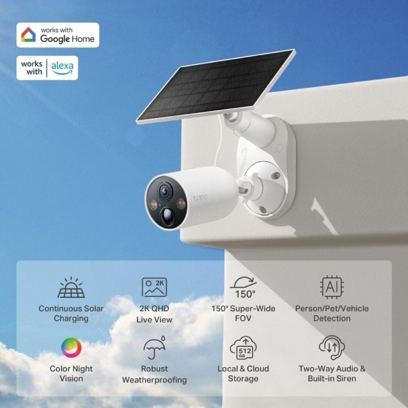 Cámaras de Videovigilancia TP-Link Tapo C425 KIT/ Visión Nocturna/ Control desde APP/ Incluye Panel Solar